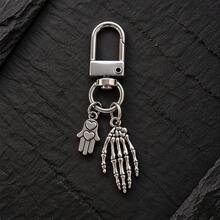 1pc/2pcs Unisex Alloy Skeleton Hand Pendant, Smooth Double Heart Palm Charm, Skull Head Accessory Keychain, Halloween Gift For Friends, Personalized Bag Charm, Wallet Accessory - Silver - View 3