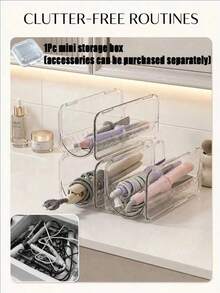 1pc Premium Stackable Transparent Acrylic Hair Tool Storage Rack, Thickened Desktop Stand, Suitable For Hair Straightener, Curling Iron, Styling Tools, Sturdy Structure Vanity Storage Rack, Multi-Layer Bathroom Cosmetic Accessories Organizer, Space-Saving Desktop Storage Rack, Random Style And Color - Multicolor - View 11