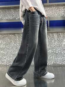 Young Boy Pocket Washed Distressed Loose Fit Fashion Jeans - Black - View 6