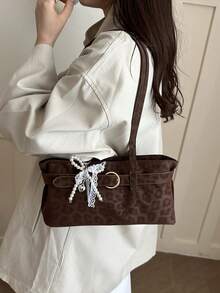 Vintage Commuter Textured Underarm Bag New Fashion Niche Handheld Shoulder Bag Personalized Minimalist Leopard Print Underarm Bag - Coffee - View 3