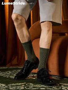 Men Crew Socks | Business & Everyday | Grid Pattern, Wicking And Breathable Versatile Dress Socks | Comfortable Cotton | All-Match Style - Green - View 2