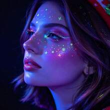 6 Buah Stiker Wajah Berbintik-bintik Bercahaya UV dalam Gelap untuk Natal, Tato Wajah Sementara Bintang dan Kepingan Salju Berwarna-warni Fluorescent, Stiker Rias Wajah Neon Tahan Air untuk Pesta Natal, Rave, dan Festival Liburan - MultiWarna - View 6