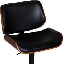 Taburete de Bar Ajustable con Pistón de Gas y Giratorio 360°, Silla de Bar Tapizada en Piel Vegana Negra con Estructura de Madera Curvada Chapa de Nogal, Base de Metal Negro y Reposapiés, Diseño Mid-Century para Barra de Cocina, 51 * 52 * 92-112.5 cm - Negro - Ver 8