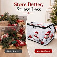 1pc 2DFlat Foldable Zipper Storage Box, Christmas Print Design, Can Store Clothes, Bedding, Nail Tools, Holiday Miscellaneous Items, Suitable For Under Bed, Wardrobe Placement And Moving Packing, Zipper Closure Secure, Reinforced Handle Durable Weight-Bearing Living Room Miscellaneous Storage Basket, Dormitory Seasonal Bedding, Book Storage Supplies - A - View 8