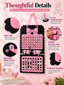 1Pc 30x58cm Bow Felt Hair Accessory Organizer, Pink Black Hanging ...