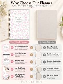 1pc 2027-2028 24-Month Monthly Planner, Pink Floral A5 Spiral Organizer With Gold Coil, Rounded Corners, Monthly Calendar & Notes Pages For School, Office, Home, Study & Goal Planning - A5 - View 6