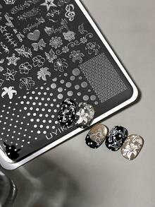 1pc 15X10cm Vintage Polka Dot Flower Mixed Design Nail Stamping Plate, Butterfly Flower Star Musical Note Heart Dot Nail Image Template, Reusable Nail Art Stencil For DIY Manicure - Multicolor - View 7