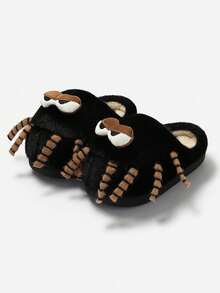 Men's Thick Sole Spider Plush Slippers, Fluffy Cute Women's Closed Toe Slippers For Autumn/Winter - Black - View 9