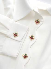 10pcs Square Enamel Strawberry Metal Hand Sew Buttons, Cute Fruit Decorative Sewing Buttons For Shirt Cardigan Dress Garment DIY Accessories - Multicolor - View 2