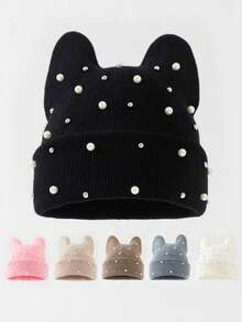 1pc Men's Y2K Rhinestone Cat Ear Knit Hat, Pearl Decor Hip Hop Beanie, Outdoor Warm Brimless Cap, Suitable For Street Outdoor Punk Hip Hop - Multicolor - View 9