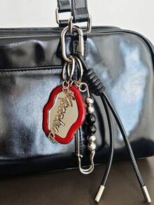 Minimalist Fashionable Cute Bag Charm, Heart-Shaped Decoration With Silver Beads And Bow, Suitable For Daily Matching, Can Be Used As Bag Charm, Keychain, Gift - Red - View 6