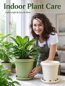 Multi-Size Plastic Flower Planter Pots With Drainage Saucer, Breathable Side Design Plant Container For Desktop, Balcony, Living Room, Indoor & Outdoor Home Gardening Decor - A - View 4