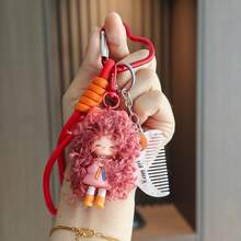 20PCS Random Style Cute Afro Girl Keychain, Creative Cartoon Doll Pendant, Backpack Charm, Car Key Chain - one-size - View 3