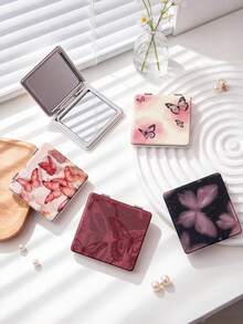 1PC Millennium Y2K Series Portable Vanity Mirror, Foldable Lightweight Ultra-Thin Convenient Hand Mirror, PU Leather, Suitable For Multiple Scenarios And All People, Foldable Small Square Mirror, Pocket Mirror, Cartoon Healing Butterfly Printed Pattern Design, Exquisite Handheld 180° Flip Cover Multi-Function Mini Mirror, Compact Mirror, Mirrors - Multicolor - View 1