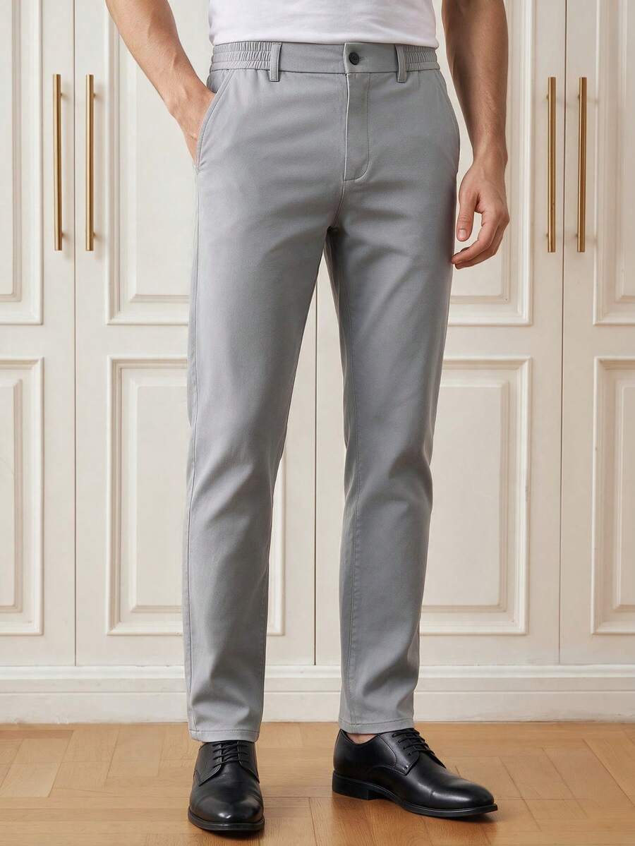 Officeau Men's Light Grey Straight Leg Dress Pants, For Business Casual/Commuting, Gift For Father/Husband - Light Grey - View 1