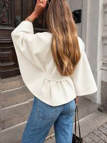 Women's Elegant Apricot Stand Collar Cape Coat, Short Jacket For Autumn/Winter - Apricot - View 6