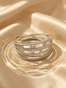 Swarovski Hyperbola Series Women's Bracelet, Premium Crystal Open Bangle, Rhodium-Plated Dual-Tone Metal Fashion Jewelry Accessory, Gift Jewelry - Clear - View 2