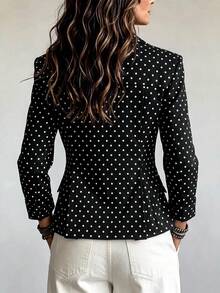 Unadoll Women's Autumn Black Polka Dot Ruffle Trim Blouse, Elegant Long Sleeve Slim Fit Shirt, Fashionable For Commuting, Office And Back To School - Black - View 4