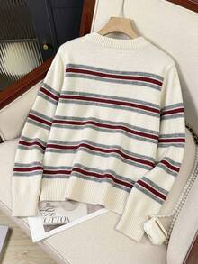 Chic Women's Button Front Cardigan, Long Sleeve Regular Fit With Stripes, Perfect For Casual Outings - Multicolor - View 2