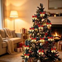 1/2pcs Pine Branch Christmas Wreath String Lights With Dark Snow Tips And Bows, Suitable For Christmas Tree, Stairs, Fireplace, Garden, Christmas Decoration (Batteries Not Included) - Warm Light - View 11