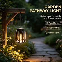 Solar Hanging Lantern, Black Metal Cage Solar Powered Pendant Light, Waterproof LED Edison Bulb Lamp, Auto On/Off Outdoor Decor Light For Garden, Patio, Porch, Tree Branch, Yard, Party, Wedding Ambient Decoration - Warm White Light - View 1
