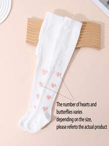2pcs Baby Girls' Autumn Bow & Heart Print Tights, Cute & Ladylike For Daily Basic Matching - White - View 6