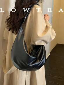1pc Solid Color PU Fabric Shoulder Bag Women's Casual Large Capacity Big Button Hobo Bag Large Capacity Dumpling Bag College Student BOOK Bag Suitable For Daily Shopping Commuting Use - Black - View 7