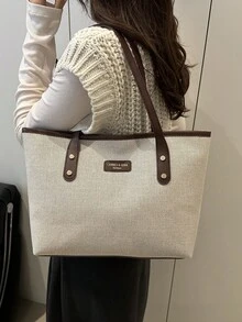 Dedoo New Minimalist Retro Large Capacity Handbag, Zipper Opening, Lightweight Soft Shoulder Bag, Suitable For Women's Casual Daily Use , Beach - Coffee - View 2