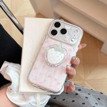 Kawaii Strawberry Shape Mirror Phone Grip Stand, Transparent Glitter Star Decor Foldable Phone Socket Holder, Cute Portable Phone Accessory For Girls - Multicolor - View 4