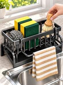 Multifunctional Storage Rack Set For Kitchen Sinks To Keep Dry Sponge Holder- Self-Draining With Dishcloth Holders For Women Men Sink Caddy Organizer Apartment Home Decor And Essentials Accessories Dish Drying Rrack Household Items Cocina Gadgets - Multicolor - View 7
