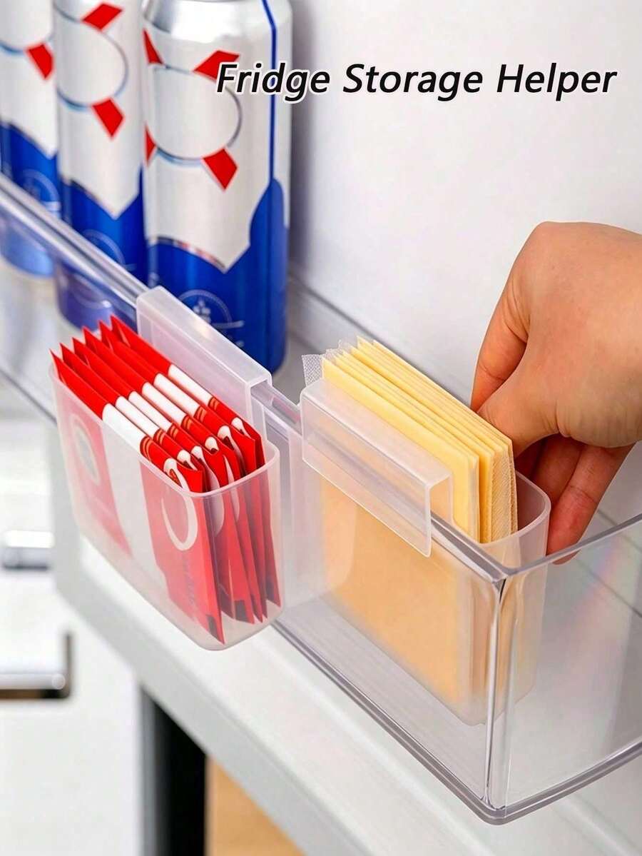 7/5/3/1pc Clear Refrigerator Door Hanging Storage Bins, Space-Saving Cheese Slices, Condiment Packets And Sauce Bags Organizer, Multi-Functional Fridge Side Door Storage Containers - Multicolor - View 1