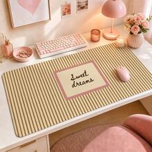 Sweet Dreams Pink Scalloped Note Stripe Extended Mouse Pad, Retro Cream And Brown Handwritten Quote Large Desk Mat, Anti-Slip Smooth Cloth & Natural Rubber For Bedroom Office Gaming Desk, 3 Sizes Available - View 1