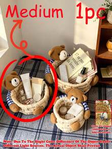 3 Tamaños de Cestas de Almacenamiento Tejidas con Diseño de Oso Lindo, Cubos de Almacenamiento Tejidos a Mano con Decoración de Oso de Dibujos Animados, Cajas Organizadoras de Escritorio para Tocador de Dormitorio, Regalo de Navidad - Multicolor - Ver 9