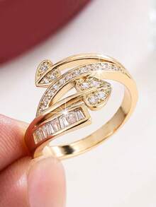 1pc Women's Luxury Style Double Heart Intertwined Ring, Embedded With Sparkling Multi-Faceted Cut Cubic Zirconia, Versatile For Daily Commute, Gift Accessory - Ring - View 5