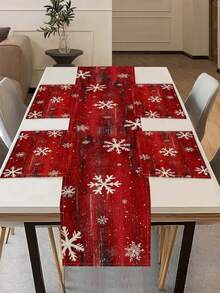 1pc Christmas Snowflake Pattern Printed Linen Table Runner, Placemat, Suitable For Holiday, Party, Birthday, Dinner, Kitchen Dining Table Decor, Shoe Cabinet Storage Cabinet Cover, All Season Room Decor, Home Textile Decor Table Runner, Placemat - Multicolor - View 3