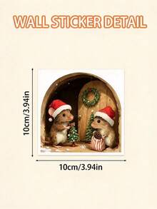 1pc Christmas Mouse Hole Wall Sticker - Cute Christmas Mouse Decoration With Mini Christmas Tree Pattern, Wooden Christmas Theme Mouse Semi-Circular Mouse Pattern Decorative Sticker, Realistic Mouse Hole Door Sticker, Removable Home Decor Sticker (Suitable For Cabinet Doors And Christmas Holiday Decoration), Christmas Baby Shower Party Decoration - Multicolor - View 7