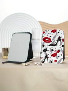 1PC Millennium Y2K Series Portable Vanity Mirror, Foldable Lightweight Ultra-Thin Convenient Hand Mirror, PU Leather, Suitable For Multiple Scenarios And All People, Mini Pocket Mirror, Cartoon Fashion High Heel Shoe Star Lip Pattern Design, Exquisite Delicate Easy To Carry, Handheld Makeup Mirror, 180° Flip Cover Multi-Function Mini Mirror, Compact Mirror, Mirrors - Multicolor - View 8