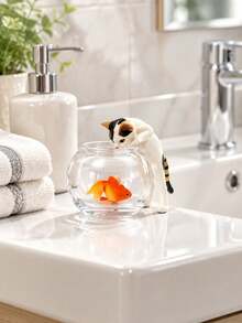 Cute Miniature Cat Catching Fish Figurine; Adorable Cat Catching Fish In Front Of An Aquarium - Perfect For Home/Car Dashboard Decoration. One Random Design. Suitable For Living Rooms, Bedrooms, Desks, Offices, And Other Home Decor. - As Shown In the Picture - View 3