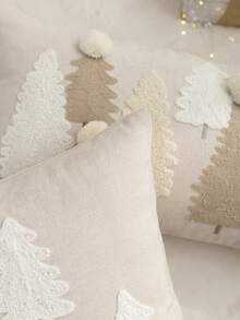 1pc Christmas Tree Embroidered Pillow Case, Suitable For Indoor Decoration, Christmas Decoration, All Season Pillow Cover, Without Insert - Multicolor - View 7
