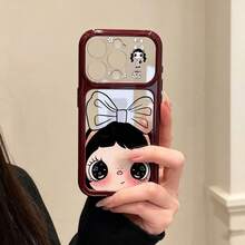 Cute Bow & Star Small Jade Design Phone Case With Large Window, Creative Full Coverage Anti-Drop Protective Cover For IPhone 18 Pro Max 18 Pro 17 Pro Max 17 Pro 16 Pro Max 15 14 Pro 13 12 Pro 11 Pro Max, Camera Protection, Glossy Soft Edge Shockproof Protective Shell - Cherry Red - View 4