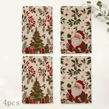 2pcs Santa Claus And Christmas Tree Pattern Kitchen Towels, Illustration Style Printed Hand Towels, Absorbent Cleaning Tea Towels, Suitable For Kitchen, Dining Room, Bathroom Home Decor, Christmas Party Supplies And Holiday Gifts - Multicolor - View 10