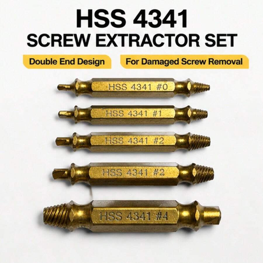 Double-Ended Screw Extractor Set, HSS 4341 Broken Bolt Remover, Suitable For Stripped And Damaged Screws - A - View 1