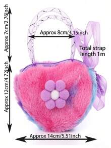 1pc Children's Heart-Shaped Mermaid Tail & Starfish Sequin Decor Plush Detachable Shoulder Strap Large Capacity Cute Style Handbag/Crossbody Bag, Suitable For Parties And Daily Outings - Multicolor - View 7