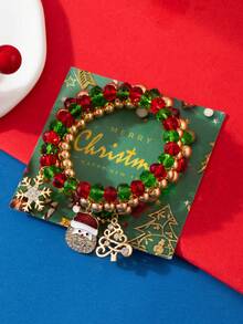 European & American Cross-Border Christmas Versatile Casual Dopamine Minimalist Cute Cartoon Santa Claus Multi-Layer Stackable Bracelet Set (With Card) - Multicolor - View 1