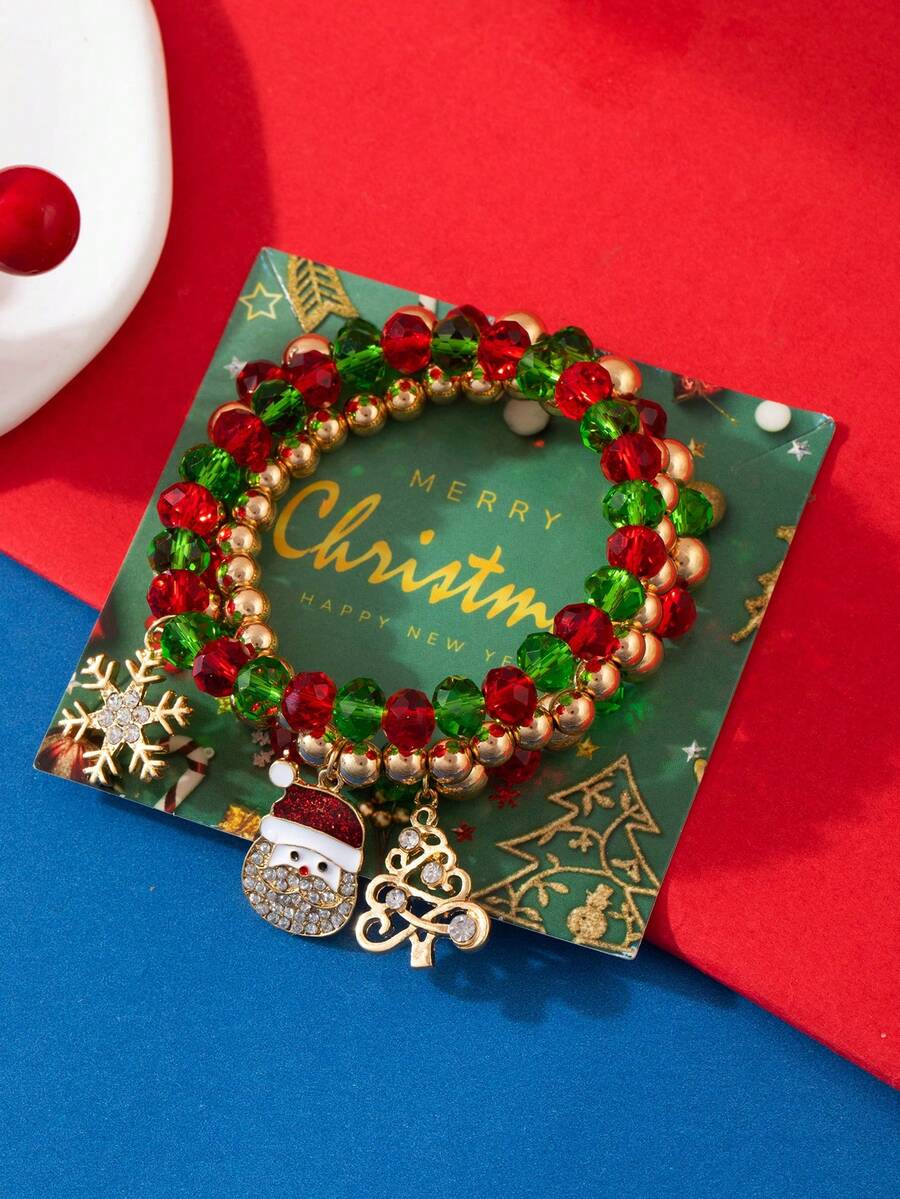 European & American Cross-Border Christmas Versatile Casual Dopamine Minimalist Cute Cartoon Santa Claus Multi-Layer Stackable Bracelet Set (With Card) - Multicolor - View 1