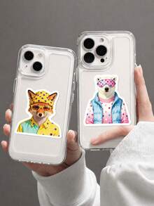 56Pcs PP Animal Stickers, Fashion Cool Animal Style, Including Tiger, Leopard, Zebra, Corgi, HPolka Dot Shirt, Rainbow Outfit Elements, For Journal Collage, Water Bottle, Luggage, Skateboard, Tablet, Notebook, Storage Box, DIY Craft Decor - Multicolor - View 4