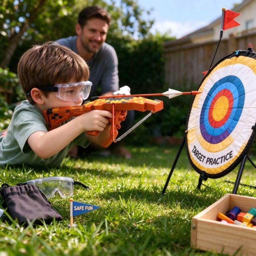 Pixel Art Crossbow Toy, Spring Powered Bow And Arrow, Outdoor Target Game, Creative Gift.