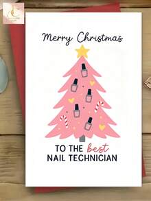 1pc Personalized For Nail Tech Christmas Card Suitable For Nail Technicians/ For Nail Artists/Manicurists - Holiday Appreciation Gift, English Greeting Card With For Nail Salon Staff Design - One Size Fits All - View 5