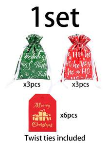 1 Set 32x24 Reusable Christmas Gift Bags With Foil Drawstring, Holiday Design, Suitable For Party Favors, Gifts And Decoration, Durable Plastic Material - Multicolor - View 13
