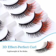 10 Pairs Colorful False Eyelashes, 3D Voluminous Strip Lashes With Red Accents, For Cosplay, Holiday Celebrations And Stage Makeup - Red - View 7